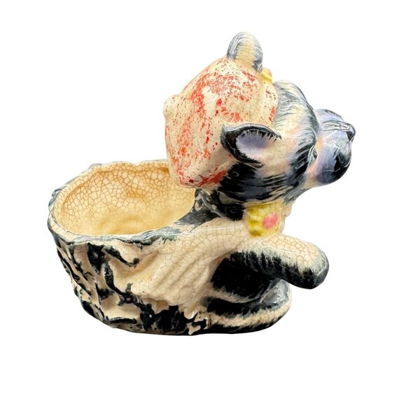 Vintage Ceramic Dog With Hat & Pouch Planter Hand-Painted Crackle Glaze - Picture 2 of 6
